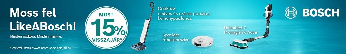 15% pénzvisszatérítés Bosch Wet funkciós porszívókra! 15% pénzvisszatérítés Bosch Wet funkciós porszívókra!