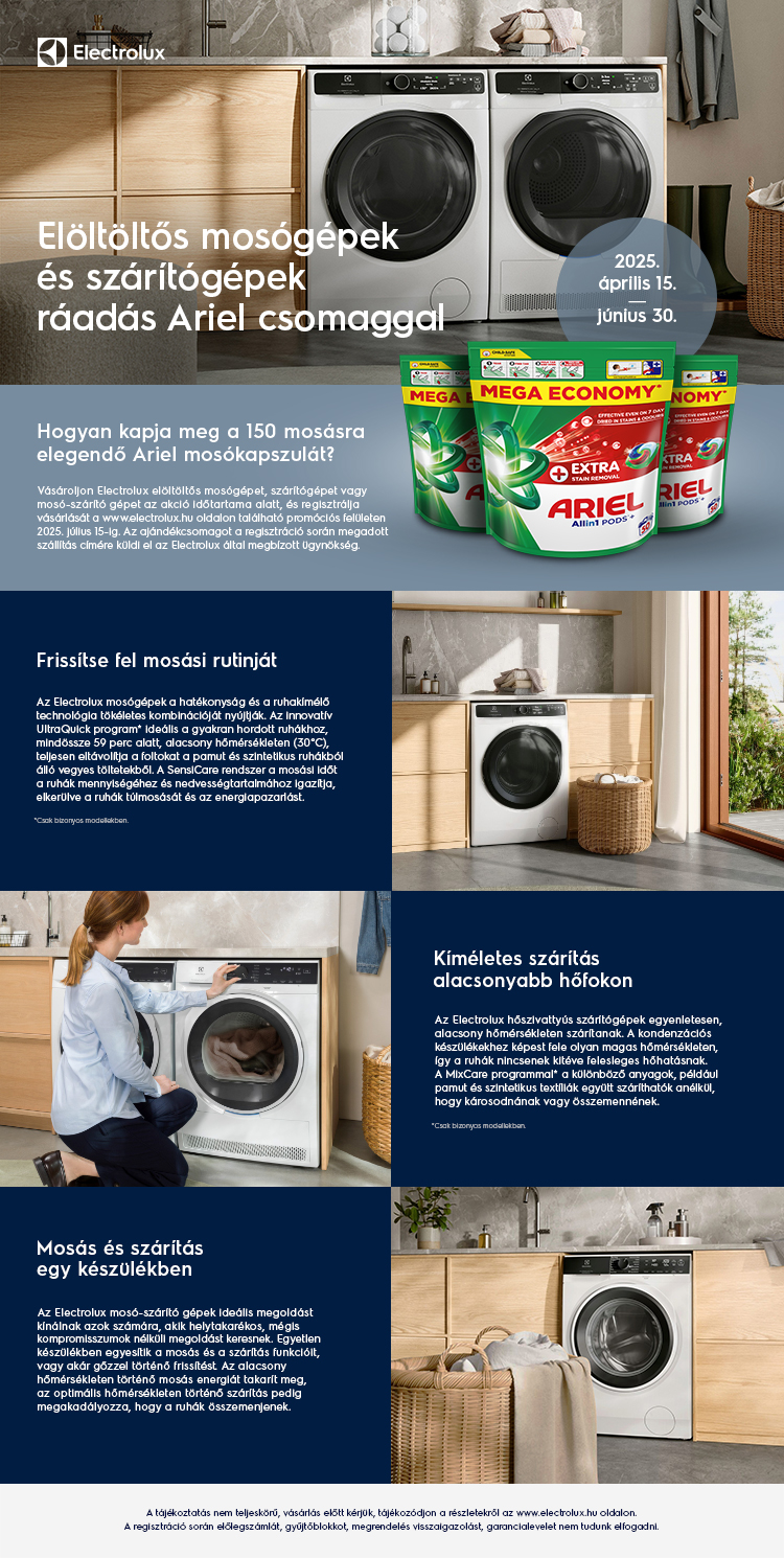 https://www.preciz.hu/promociok/eloltoltos-mosogepek-es-szaritogepek-raadas-ariel-csomaggal Elöltöltős mosógépek és szárítógépek ráadás Ariel csomaggal a Preciz.hu-tól!