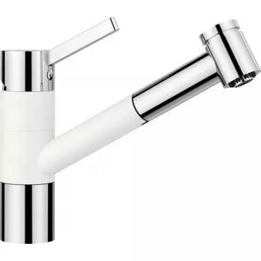 Blanco Tivo-S Silgranit zuhanyfejes csap, magas kifolyócső, kihúzható fej, modern mosogatókhoz is, magasnyomású /fehér/