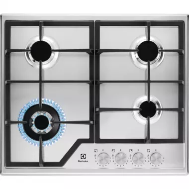 Electrolux KGS64362SX beépíthető gázfőzőlap, 60 cm, elölgombos vezérlés, szikragyújtás, wok, öntöttvas edénytartók