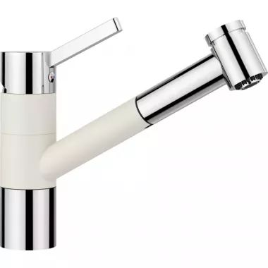 Blanco Tivo-S Silgranit zuhanyfejes csap, magas kifolyócső, kihúzható fej, modern mosogatókhoz is, magasnyomású /törtfehér/