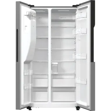 Gorenje NRR9185ESXL side-by-side hűtőszekrény, inox, nofrost, inverteres, multiflow, jégkockakészítő, gyorsfagyasztás, 178,6 cm, 376/190 l