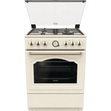 Gorenje GKS6C70CLI kombinált tűzhely, 60 cm, gőzprogramok, led kijelző, aquaclean, airfry funkció, wok, üveg dísztető, bézs