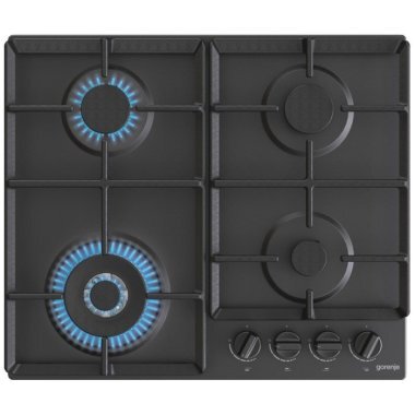 Gorenje GW641BFB beépíthető gázfőzőlap, 60cm, wok, egykezes szikragyújtás, öntöttvas edénytartó rács + égőfej, fekete acéllap